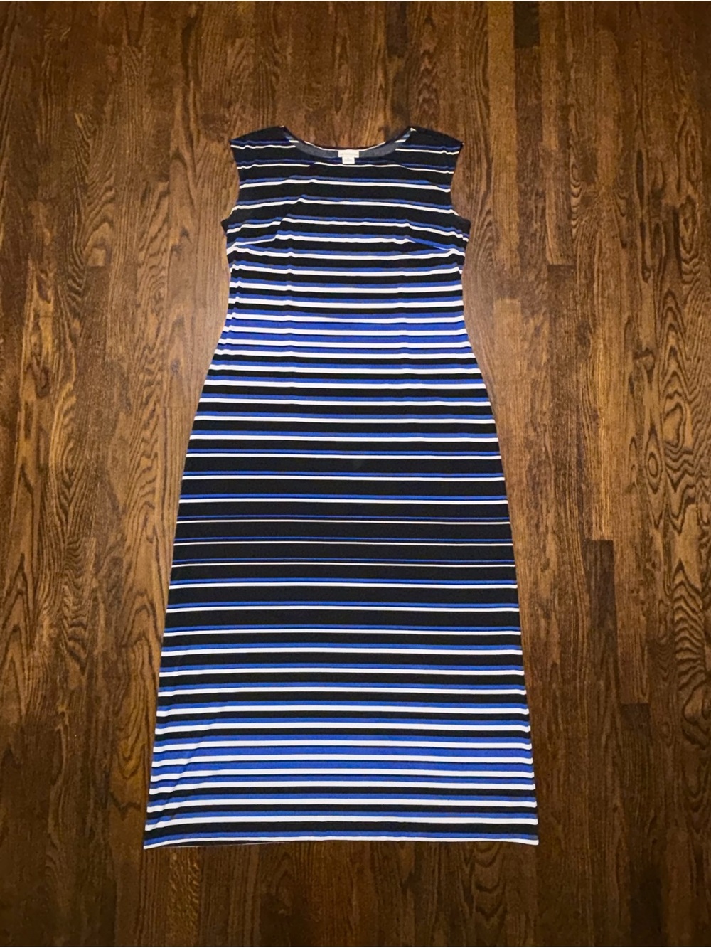 Liz Claiborne Women's XL Maxi Dress Cap Sleeve Striped Stretch Black White
Blue